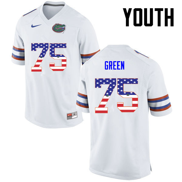 Youth Florida Gators #75 Chaz Green College Football USA Flag Fashion Jerseys-White - Click Image to Close